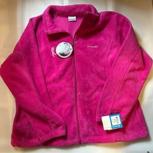 NWT Columbia pink zip-up jacket with Breast Cancer Symbol.
